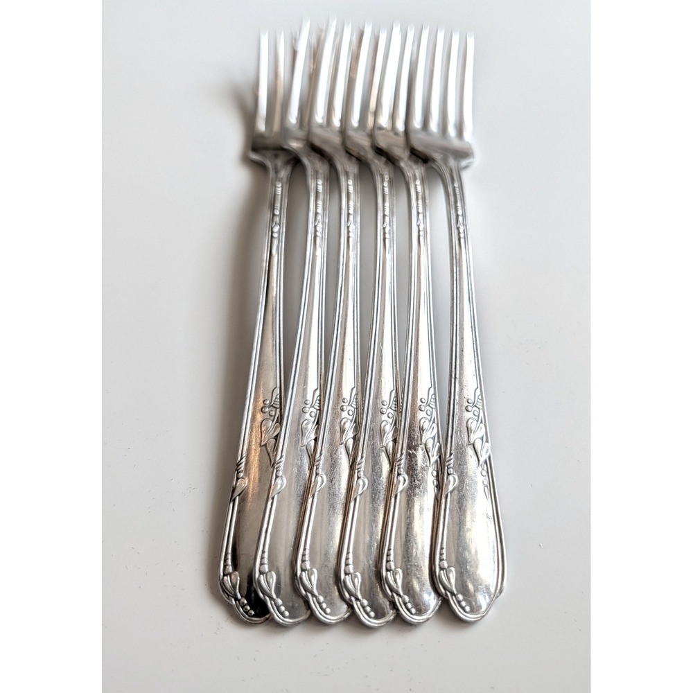 6 Wm. A. Rogers Oneida Meadowbrook Silverplate Dinner Forks A1 Plus 7.5" Vintage